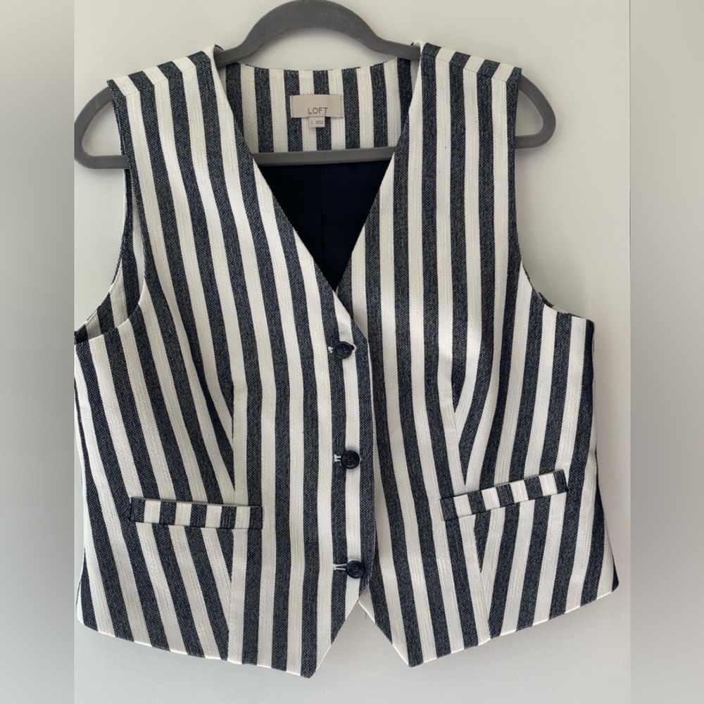 LOFT Navy and White Striped Vest L